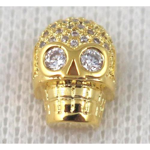 copper bead pave zircon, skull, gold plated