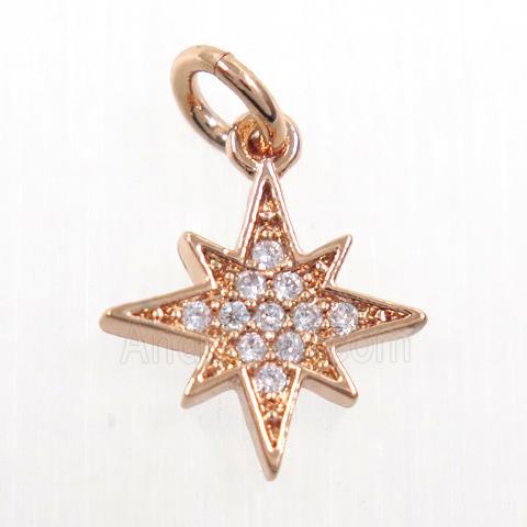 copper northstar pendant paved zircon, rose gold