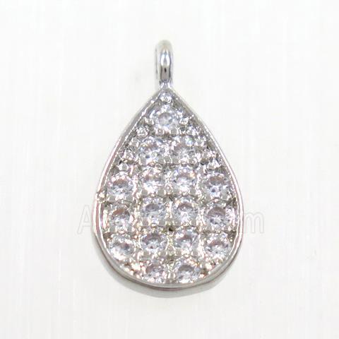 copper teardrop pendant paved zircon, platinum plated