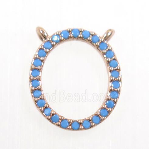copper oval pendant paved zircon, turq, rose gold