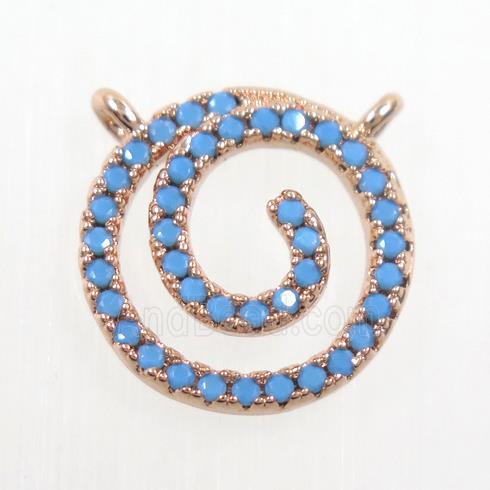 copper circle pendant paved zircon, turq, rose gold