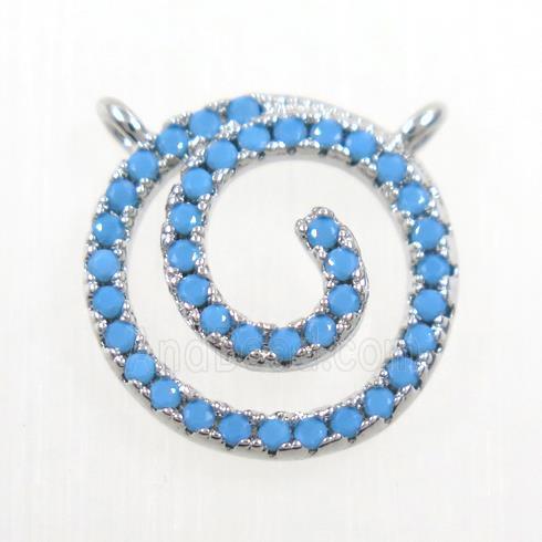 copper circle pendant paved zircon, turq, platinum plated