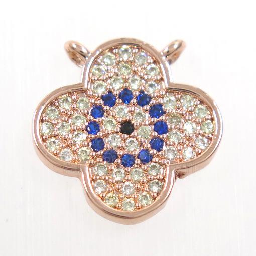 copper pendant paved zircon, four leaf Clover, rose gold