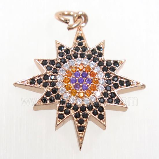 copper northstar pendant paved zircon, rose gold