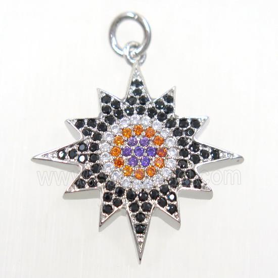 copper northstar pendant paved zircon, platinum plated