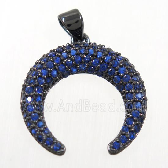 copper crescent pendant paved blue zircon, black plated