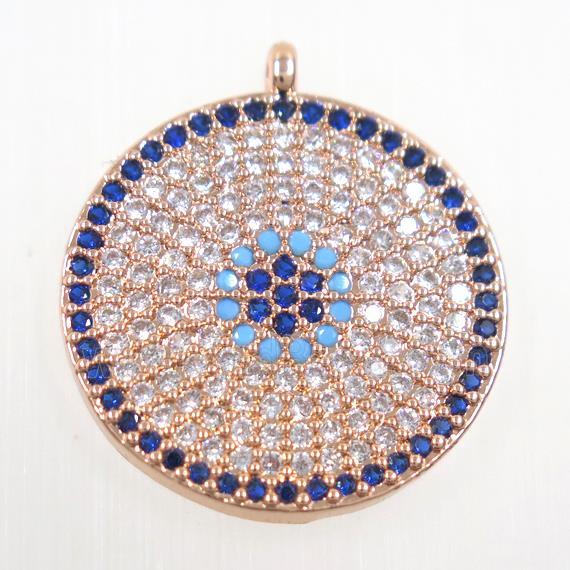 copper button circle pendant paved zircon, rose gold
