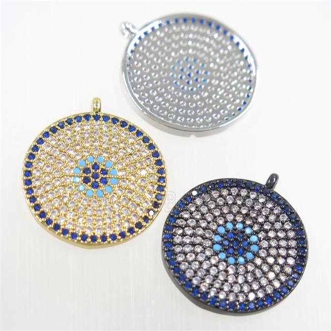 copper button circle pendant paved zircon, mix color