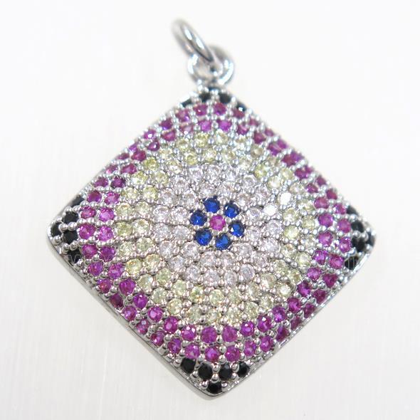 copper square pendant paved zircon, platinum plated