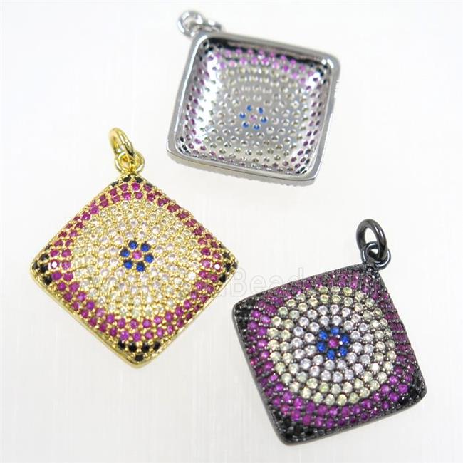 copper square pendant paved zircon, mix color