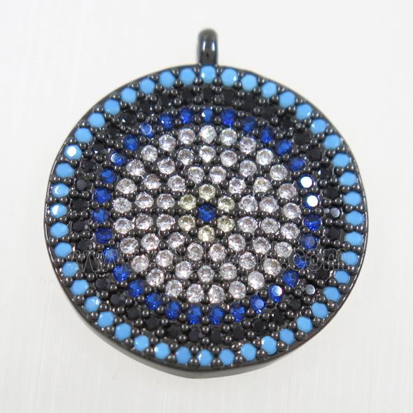 copper button circle pendant paved zircon, black plated