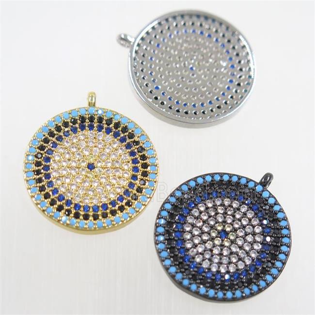 copper button circle pendant paved zircon, mix color