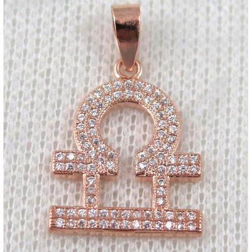 copper pendant pave zircon, rose gold plated