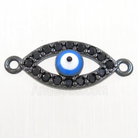 copper connector paved zircon, evil eye, black plated