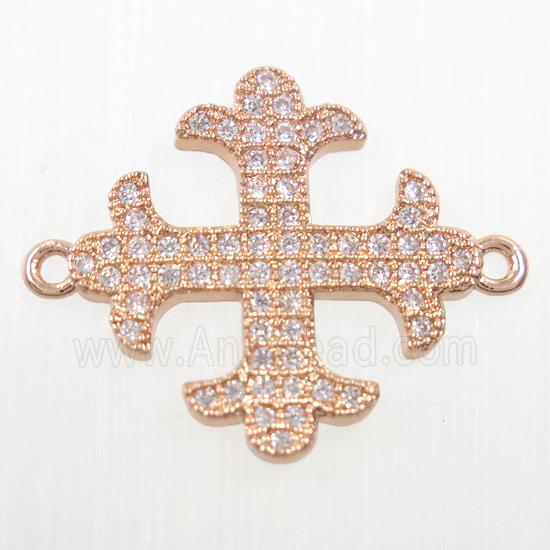 copper Cross connector paved zircon, rose gold