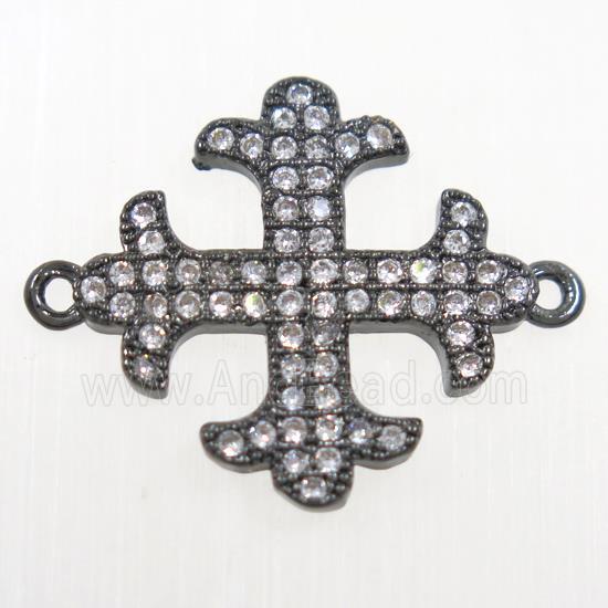 copper Cross connector paved zircon, black plated