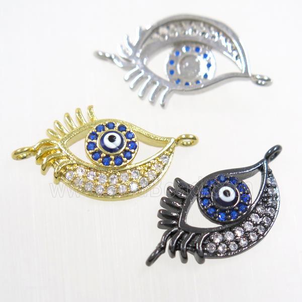 copper connector paved zircon, evil eye, mix color