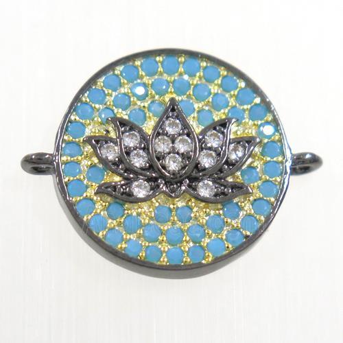 copper button Lotus connector paved zircon, black plated