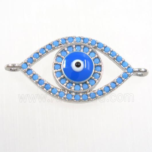 copper connector paved zircon, evil eye, turq, platinum plated