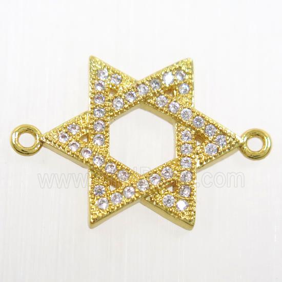 copper Hexagram connector paved zircon, gold plated