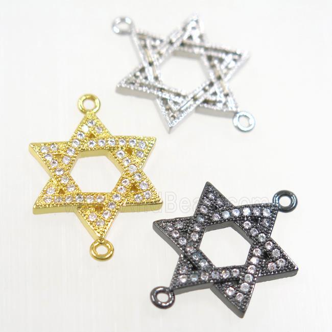 copper Hexagram connector paved zircon, David Star, mix color