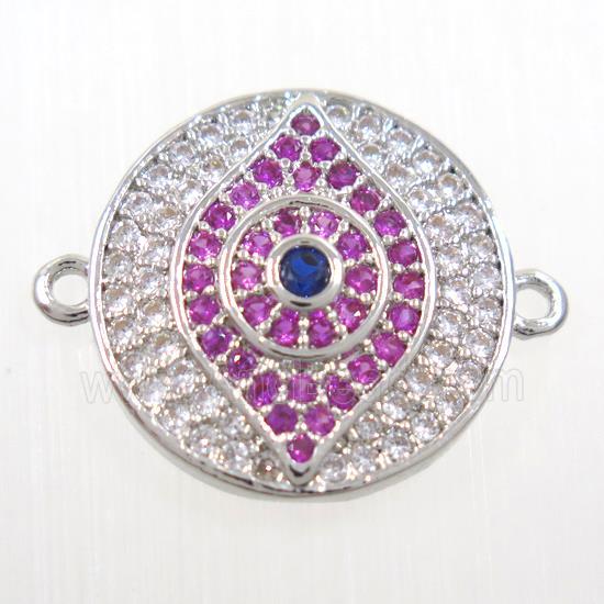 copper button eye connector paved zircon, platinum plated