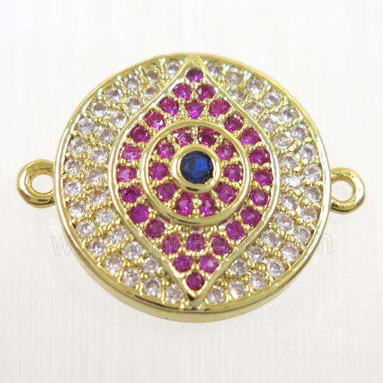 copper button eye connector paved zircon, gold plated