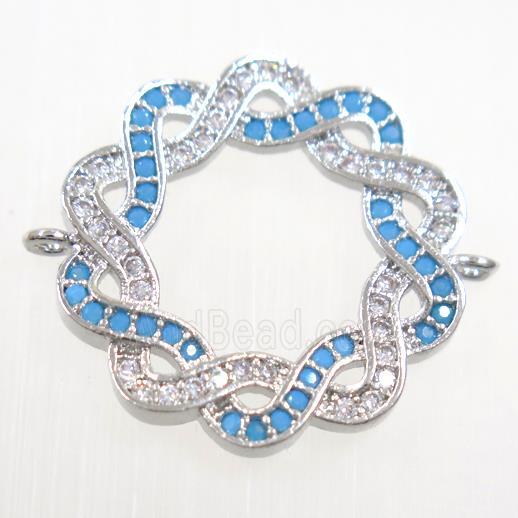 copper Wreath connector paved zircon, platinum plated