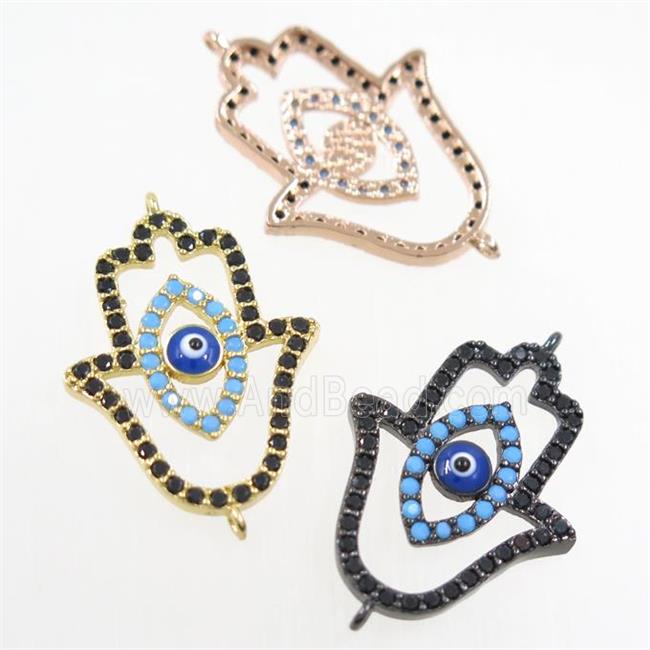 copper HamsaHand connector paved zircon, evil eye, mix color