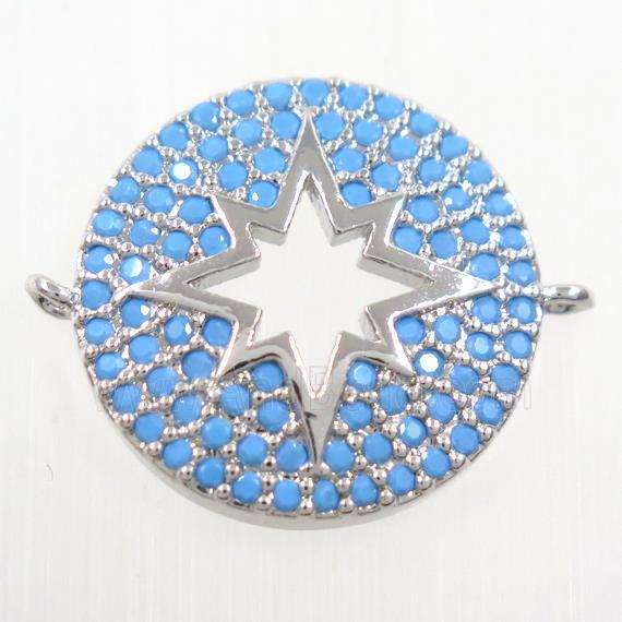 copper Button northStar connector paved zircon, turq, platinum plated