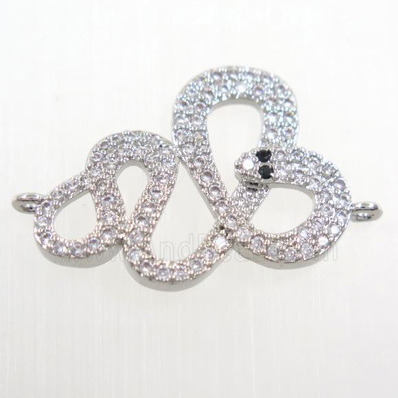 copper Snake connector paved zircon, platinum plated