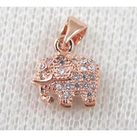 copper pendant pave zircon, elephant, rose gold plated