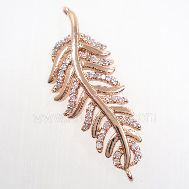 copper Leaf connector paved zircon, rose gold