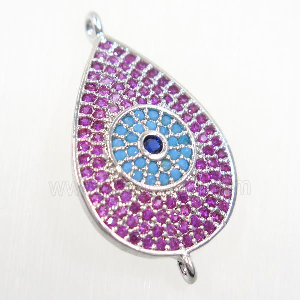copper Teardrop connector paved zircon, platinum plated