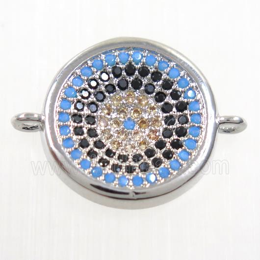 copper Button connector paved zircon, platinum plated