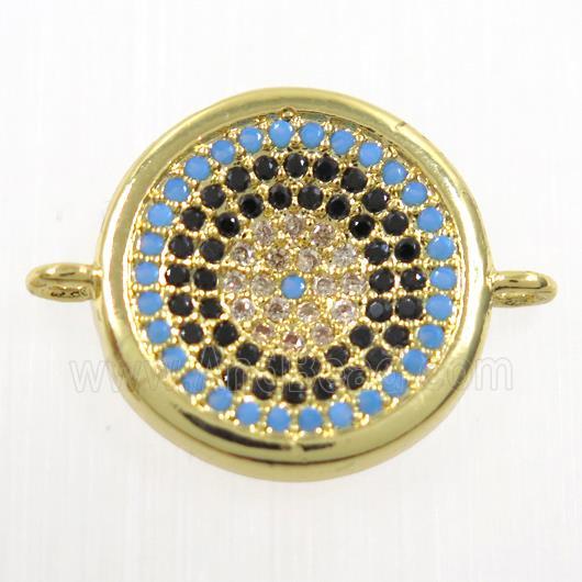 copper Button connector paved zircon, gold plated