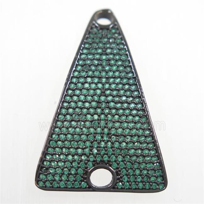 copper Triangle connector paved green zircon, black plated