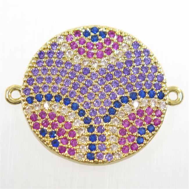 copper Button circle connector paved zircon, gold plated