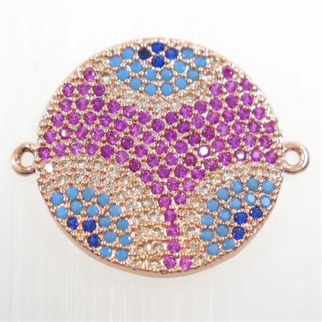 copper Button connector paved zircon, rose gold