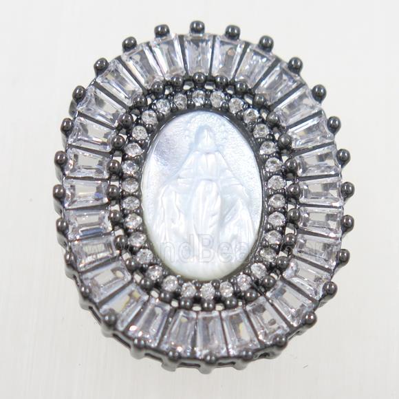 copper pendant paved zircon, shell Jesus, black plated