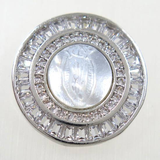 copper pendant paved zircon, shell Jesus, platinum plated