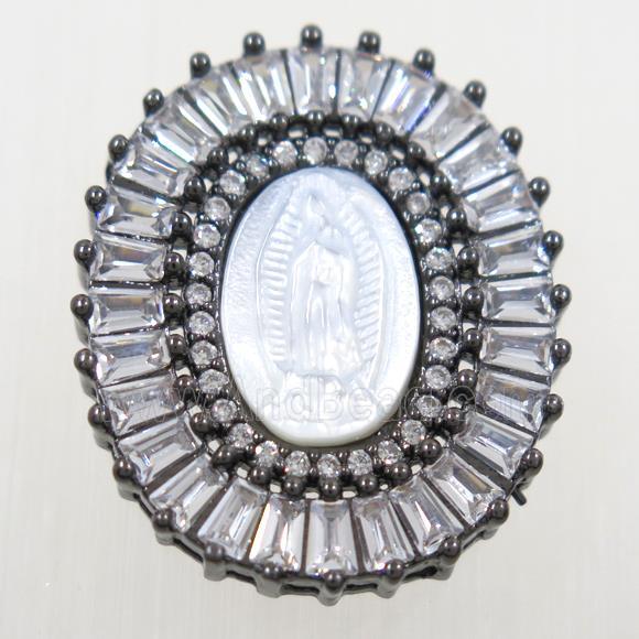 copper pendant paved zircon, shell Jesus, black plated