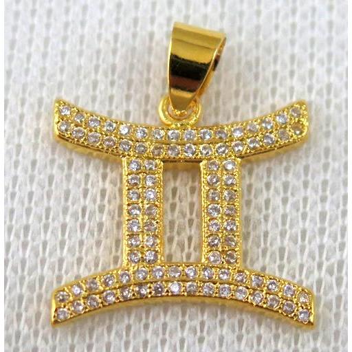 copper pendant pave zircon, gold plated