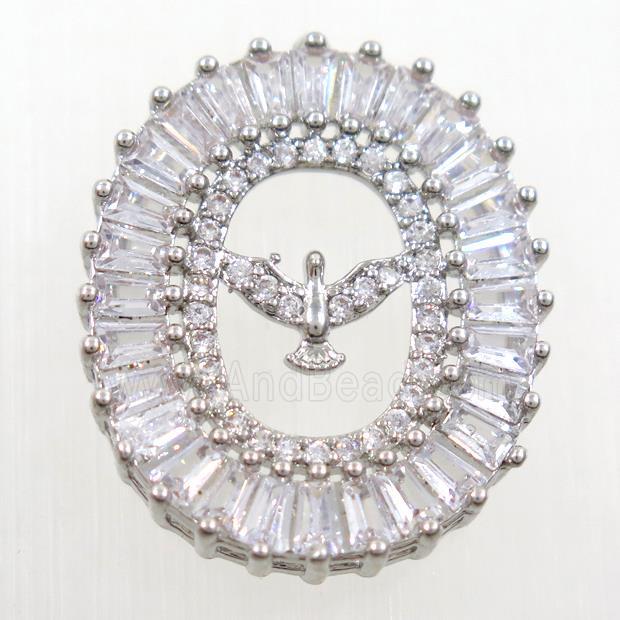 copper Hawk pendants paved zircon, platinum plated