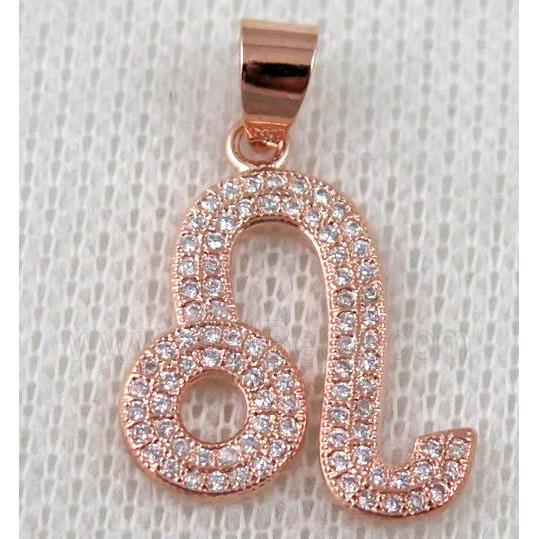 copper pendant pave zircon, rose gold plated