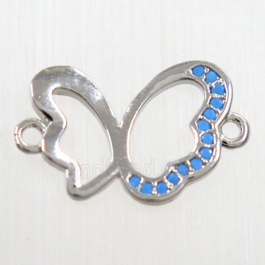 copper Butterfly connector paved zircon, platinum plated