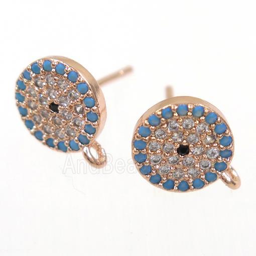 copper Earring Studs paved zircon, rose gold