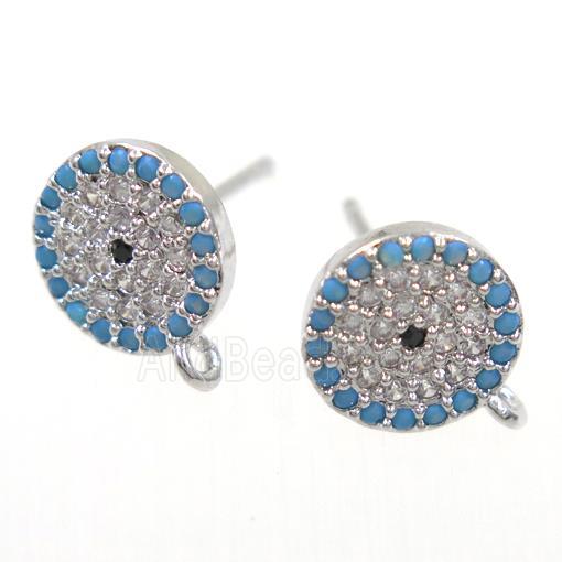 copper Earring Studs paved zircon, platinum plated