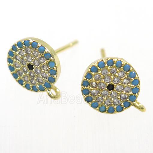 copper Earring Studs paved zircon, gold plated