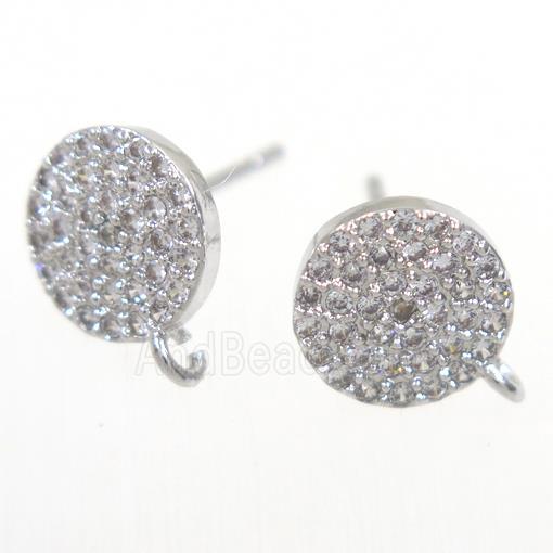 copper Earring Studs paved zircon, platinum plated